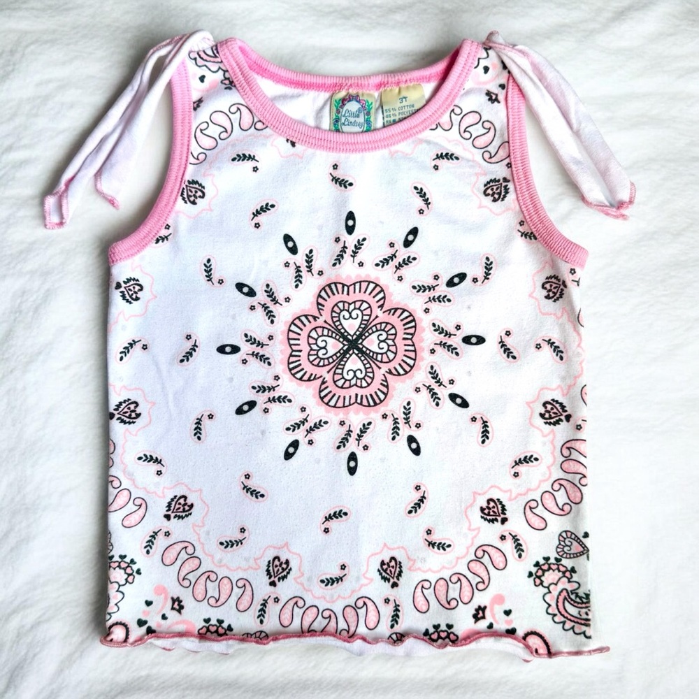 Vintage Y2K Little Lindsey Bandana Print Tank Top 3T Pink Ruffle Hem Cowgirl